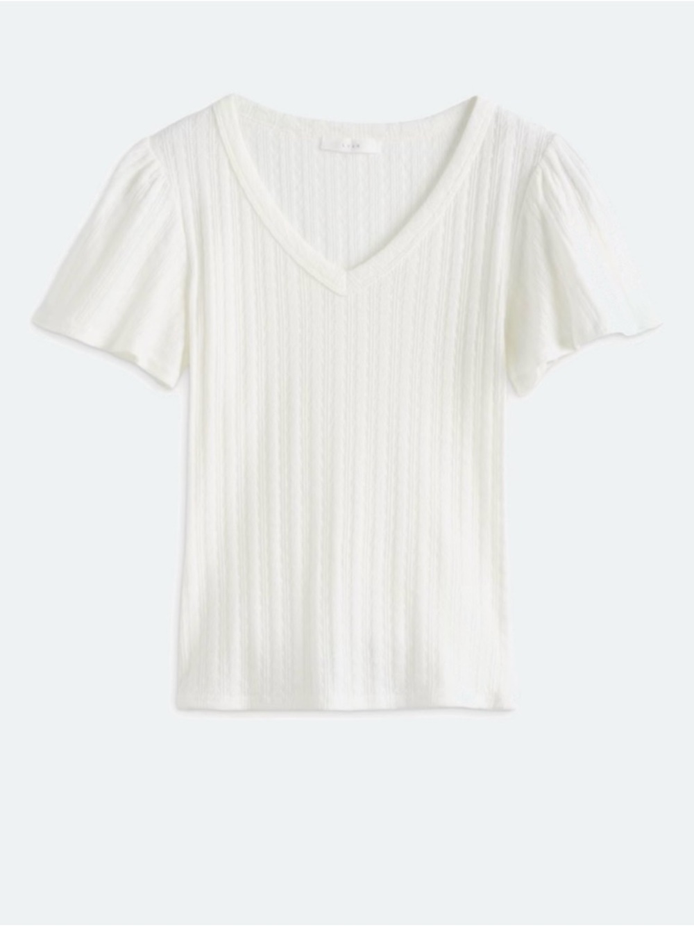 Lush White V-Neck Flutter Sleeve Knit Top Size Large